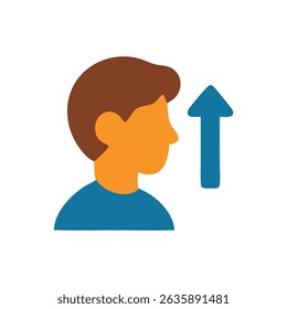 Student development concept with profile silhouette and upward arrow symbol. Ideal for educational and career advancement themes in design projects.