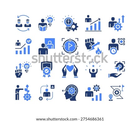 Student Development Icon Collection, featuring Student Learning, Personal Growth, Self Actualization, Motivation Drive, Empowerment, Authenticity, Challenge.