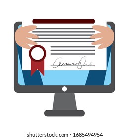 student with diploma in computer home education vector illustration flat style icon