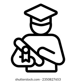 Student with diploma line icon, startup concept, university student graduation sign on white background, graduate icon in outline style mobile concept web design. Vector graphics.