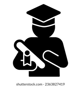 Student with diploma solid icon, startup concept, university student graduation sign on white background, graduate icon in glyph style for mobile concept and web design. Vector graphics