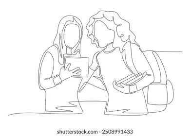 Student discussion concept one-line drawing