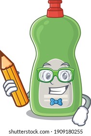 A student dishwashing liquid mascot design study at home during pandemic. Vector illustration