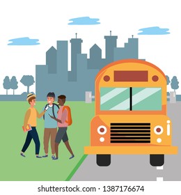 Student diverse group bus stop