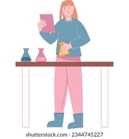 Student doing chemistry lab research vector icon
