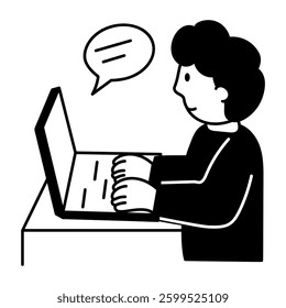 A student doing an educational chat, hand drawn style illustration 
