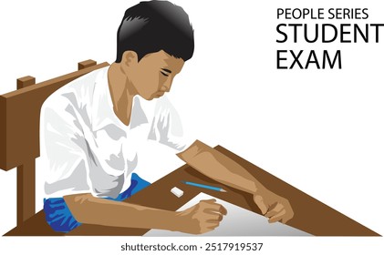 student doing an exam at classroom