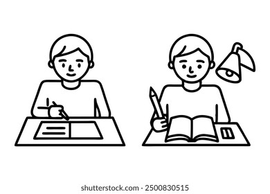 Student Doing Home Work with illustration 