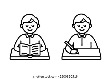Student Doing Home Work with illustration 