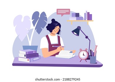 Estudiante haciendo deberes Concepto de ilustración sobre fondo blanco