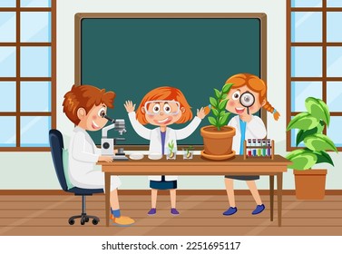 Student doing science experiment in laboratory illustration