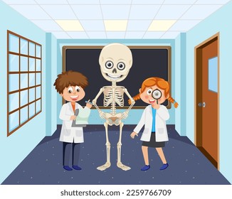 Student doing science experiment in laboratory illustration