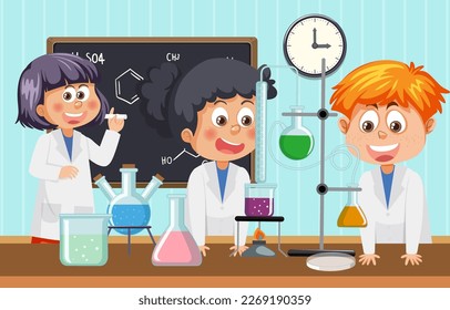 Student doing science experiment in laboratory illustration