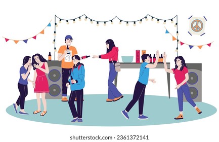 Student dormitory concept with hobby and party symbols flat vector illustration