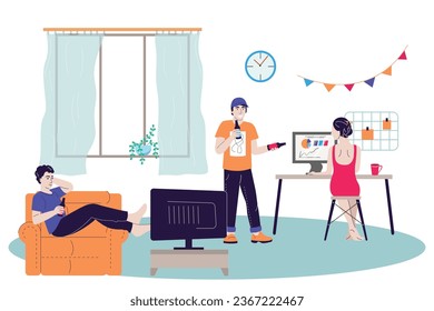 Student dormitory design with hobby and cooperation symbols flat vector illustration