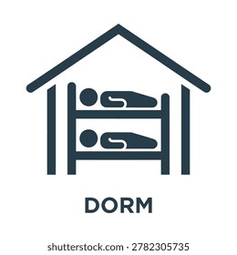 Student dormitory room bed icon with sleeping dormitory accommodation