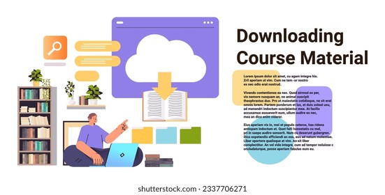 student downloading course material from virtual cloud online education distance learning concept