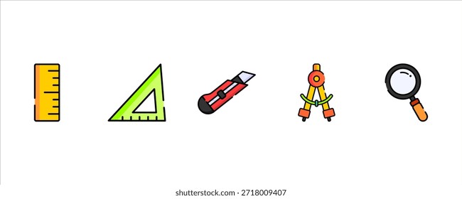 Student Drawing and Measurement Tools Icon Pack