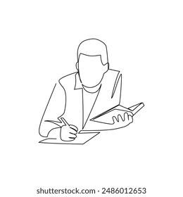 Student drawn in line art style
