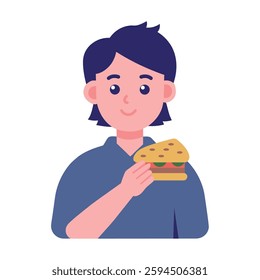 Student Eating Burger for Quick Meal Icon