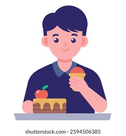 Student Eating Ice Cream Cake for Dessert