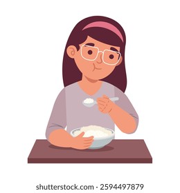 Student Eating Rice Food for Quick Meal