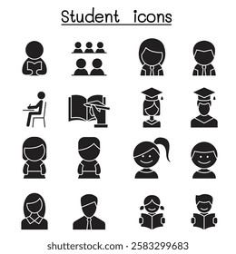 Student and Education icon set in glyph style