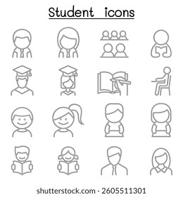 Student and Education icon set in thin line style