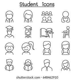 Student & Education icon set in thin line style