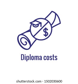 Student Education Icon w imagery depicting the cost of diploma 