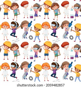 Student with education tools seamless background illustration