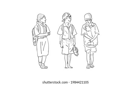 Student of Elementary School walking home vector art illustration