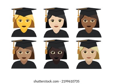 Student emoji vector graduate hat illustration person set