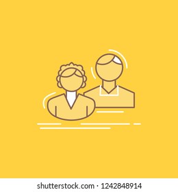 student, employee, group, couple, team Flat Line Filled Icon. Beautiful Logo button over yellow background for UI and UX, website or mobile application