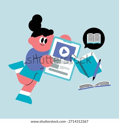 Student Engaged in Digital and Traditional Learning. Children's online classes.