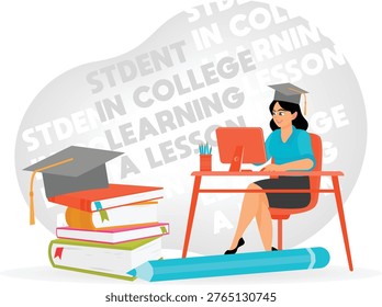Student engaging in college learning alongside a lesson