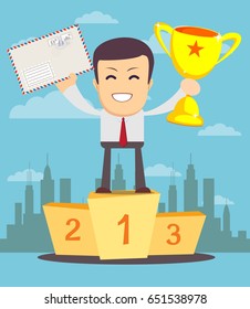 The student entered college. Stock vector illustration for poster, greeting card, website, ad, business presentation, advertisement design.
