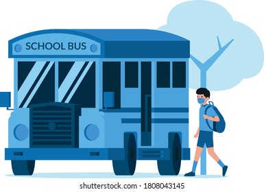A student entering school bus for going to school easily during new normal illustration
