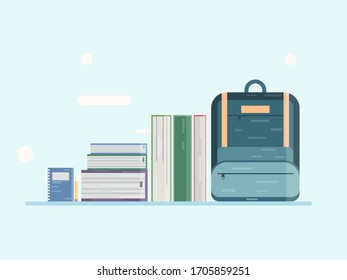 Student equipment vector illustration. Education and graduation flat design concept. Design for banner, wallpaper, backdrop, presentation etc.