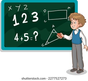 student erasing blackboard in class cartoon vector