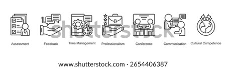 Student Evaluation Icon Assessment, Feedback, Time Management, Professionalism, Conference, Communication, Cultural Competence