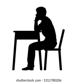 El estudiante en el vector de silueta de sala de examen