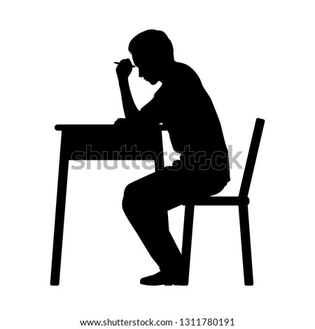 The student in examination room silhouette vector