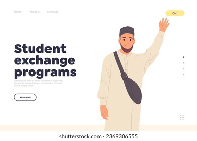 Student exchange program online service landing page design template offering education abroad