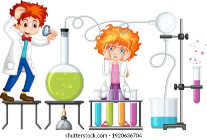 Student with experiment chemistry items illustration