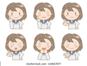 student expressions set /  six variation vector illustration