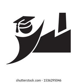 student with factory building in behind, vector illustration