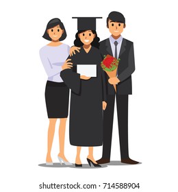 Student And Family Celebrating Graduation ,Vector Illustrations