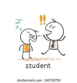 student fell asleep in front of the teacher illustration