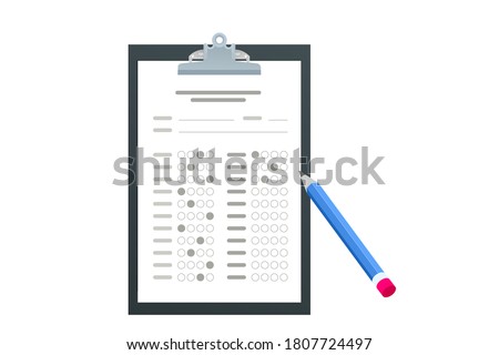 The student filling out answers to exam test answer sheet with a pencil. School and Education. Test score sheet with answers